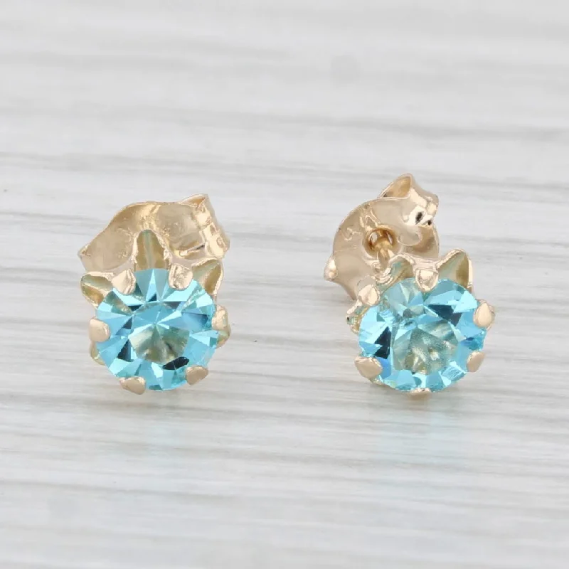 Bright Colorful Earrings-Light Blue Glass Imitation Topaz Stud Earrings 14k Yellow Gold Studs