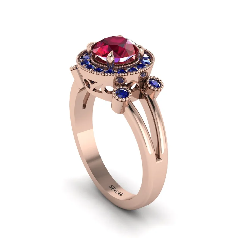 Handcrafted Silver Ring with Gemstones-Radiant Ruby Halo Gold Engagement Ring - Madilyn No. 71