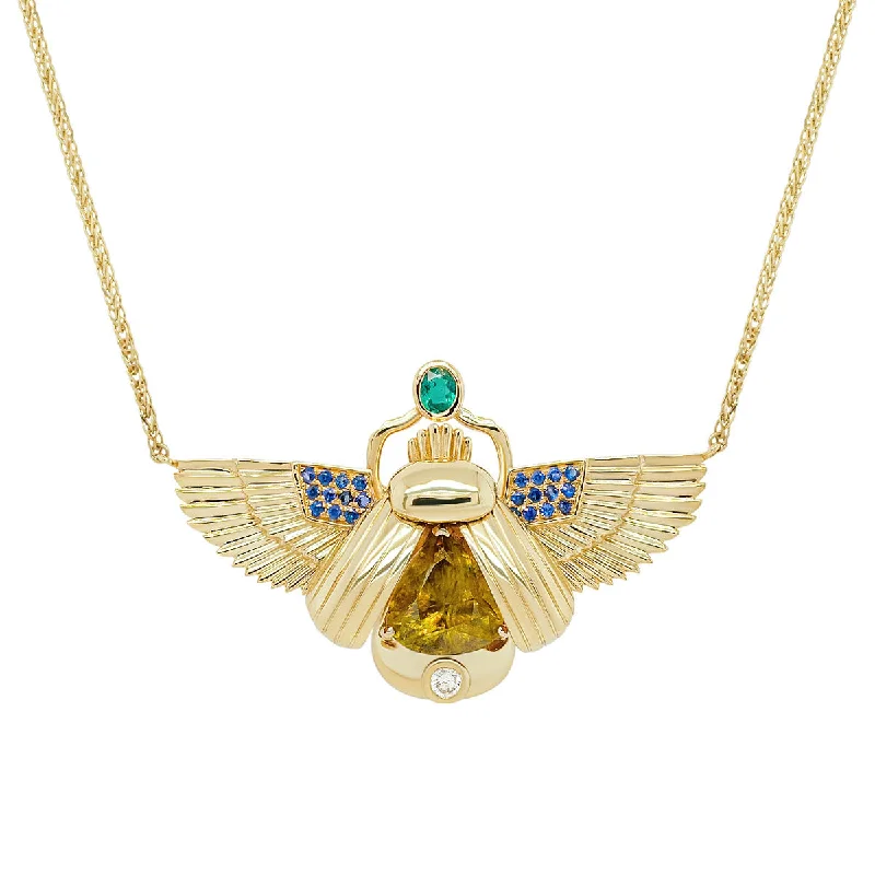 Minimalist Bar Necklace for Women-Scarab Necklace - Sphene + Columbian Emerald