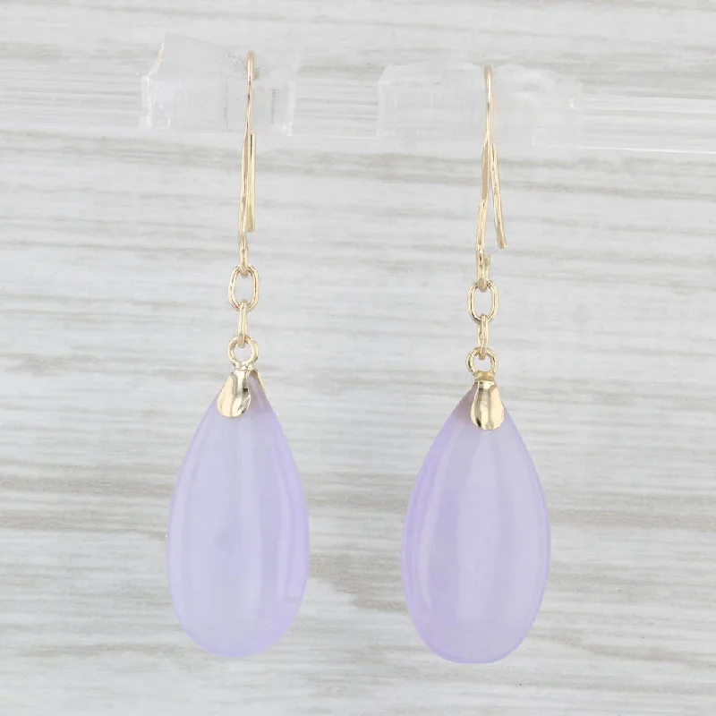 Vintage Dangle Earrings-Dyed Lavender Chalcedony Dangle Earrings 14k Yellow Gold Hook Posts