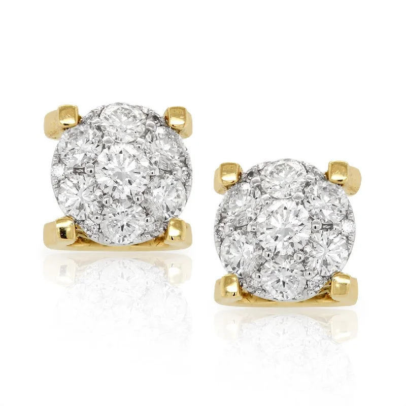 Large Hoop Earrings-YELLOW GOLD DIAMOND CLUSTER STUD EARRINGS, 1.00 CT TW