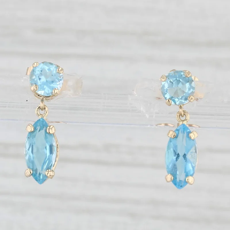 Minimalist Hoop Earrings-2ctw Blue Topaz Drop Earrings 14k Yellow Gold