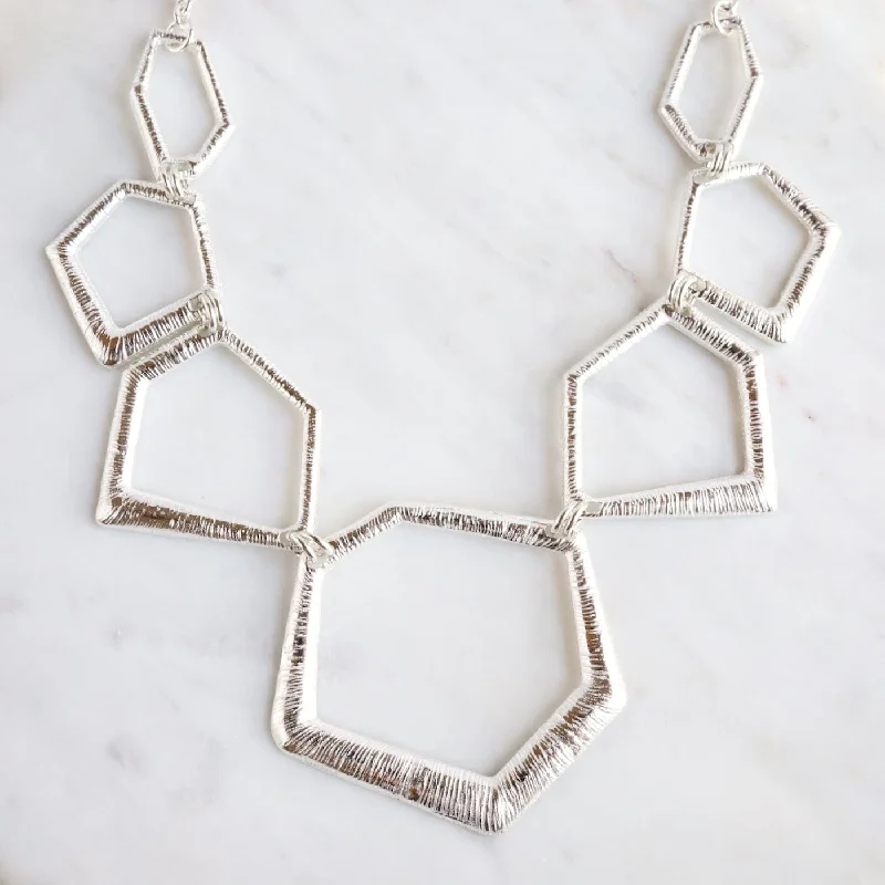 Boho Style Necklace with Silver Pendants-Sterling Silver Graduating Geometric Shapes Necklace