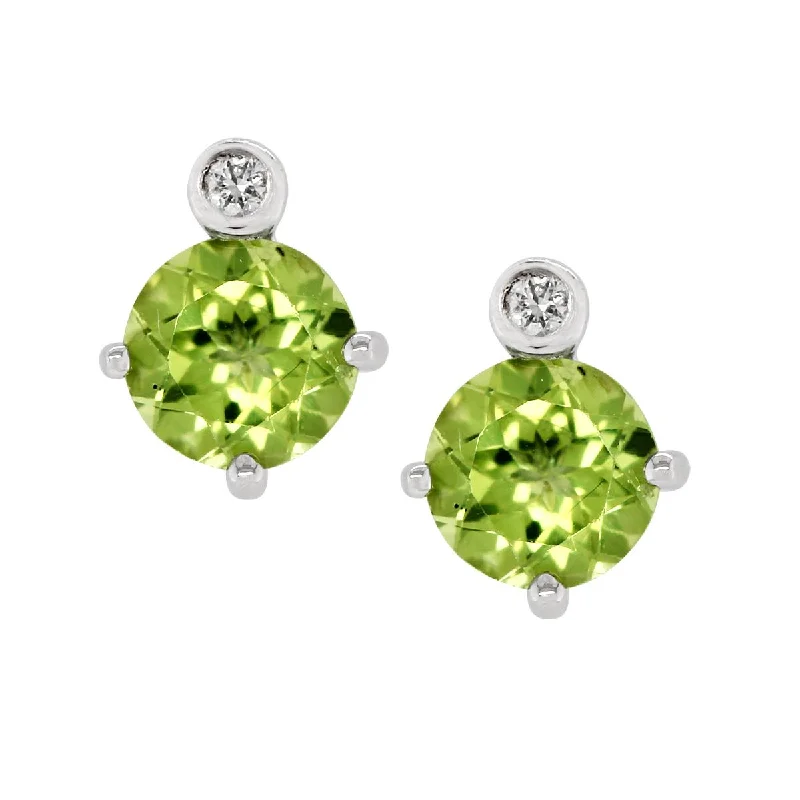 Luxury Earrings for Special Occasions-STERLING SILVER STUDS WITH PERIDOT AND LAB GROWN DIAMOND ACCENTS, .02 CT TW