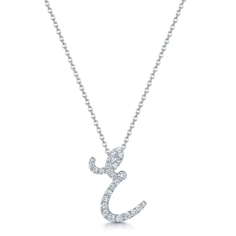 Long Necklace with Unique Charm-18ct White Gold Diamond Initial "E" Pendant