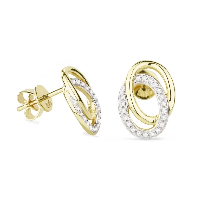 Round Stud Earrings-YELLOW GOLD AND DIAMOND INTERLOCKED CIRCLE STUD EARRINGS, .11 CT TW