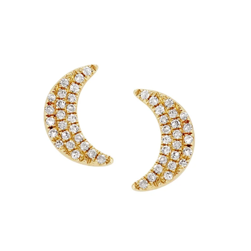 Gold Plated Earrings-YELLOW GOLD CRESCENT MOON EARRINGS WITH DIAMONDS, .11 CT TW