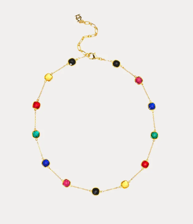 Long Gold Necklace for Women-Zenzii Crystal Collar Necklace in Multi