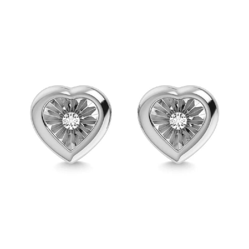 Vintage Pearl Earrings-Diamond 1/50 Ct.Tw. Heart Earrings in 925 Silver