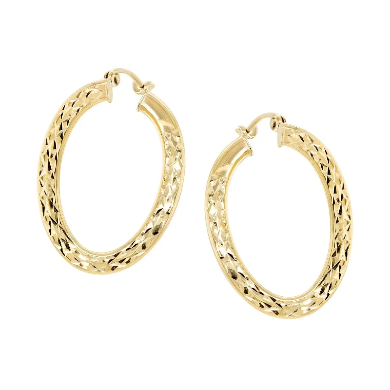 Sparkling Earrings for Evening-YELLOW GOLD DIAMOND CUT WRAPPED HOOP EARRINGS