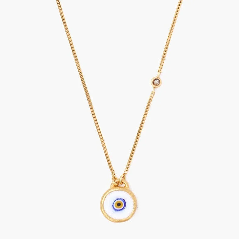 Customizable Birthstone Necklace for Families-White Evil Eye Necklace With Champagne Diamond