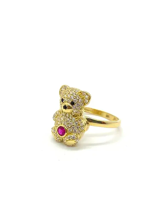 Fashionable Stacking Ring Set for Women-CZ Teddy Bear Ring (14K)