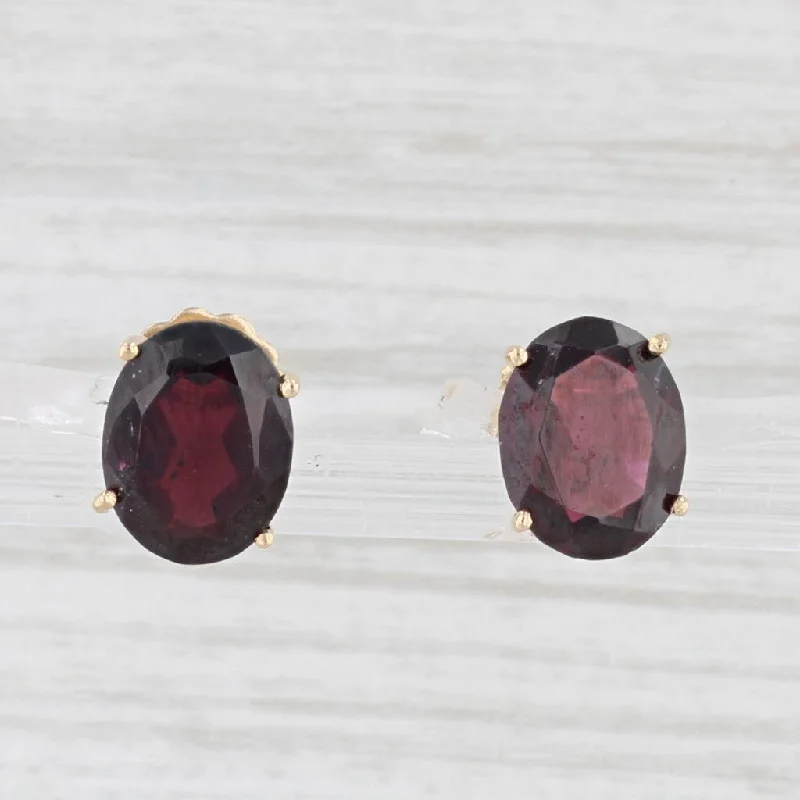 Black Earrings for Evening-4.40ctw Red Garnet Stud Earrings 14k Yellow Gold Oval Solitaire Studs