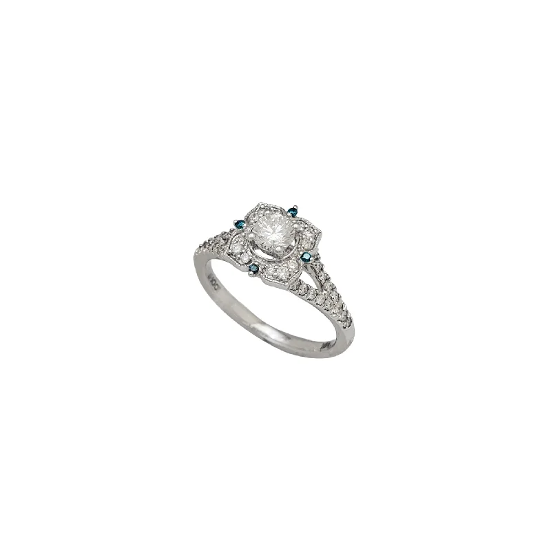 Trendy Multi-stone Ring for Fashionistas-Diamond Flower-Setting Engagement Ring (14K)