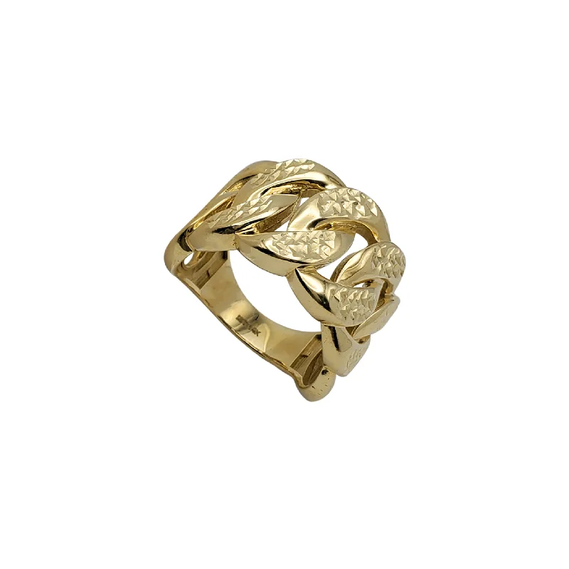 Simple Gemstone Ring for Casual Wear-[16mm] Faceted Cuban Link Ring (14K)