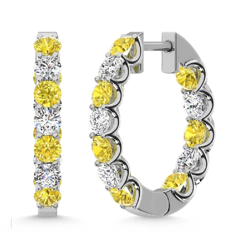 Trendy Earrings for Fashionistas-14K White Gold  2 Ct.Tw. Alternate White and Yellow Lab Grown Diamond Hoop Earrings