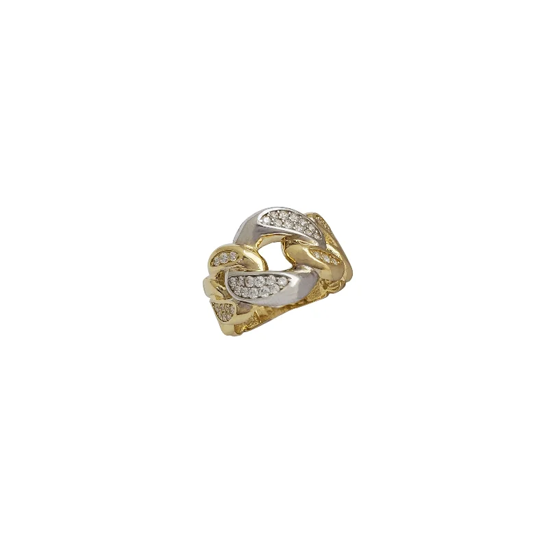 Luxury Diamond Ring for Anniversary-Iced-Out Two-Tone Cuban Ring (14K)