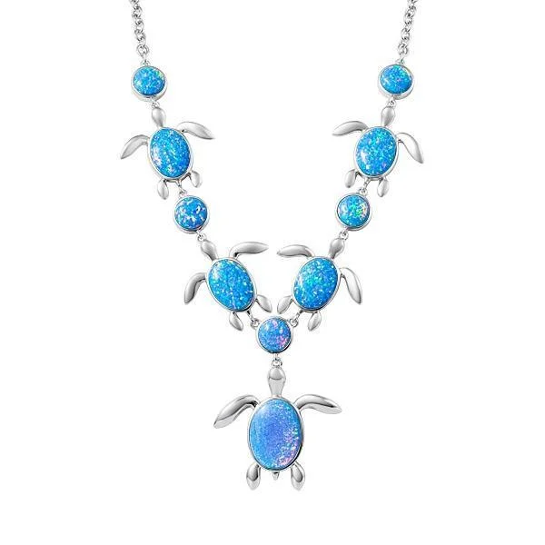 Elegant Sapphire Necklace for Formal Wear-Sterling Silver Opal Honu Turtle Charm Necklace by Alamea