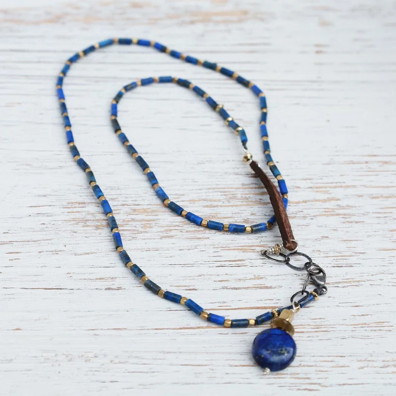 Classic Ruby Necklace for Women-Delicate Lapis & Leather Necklace