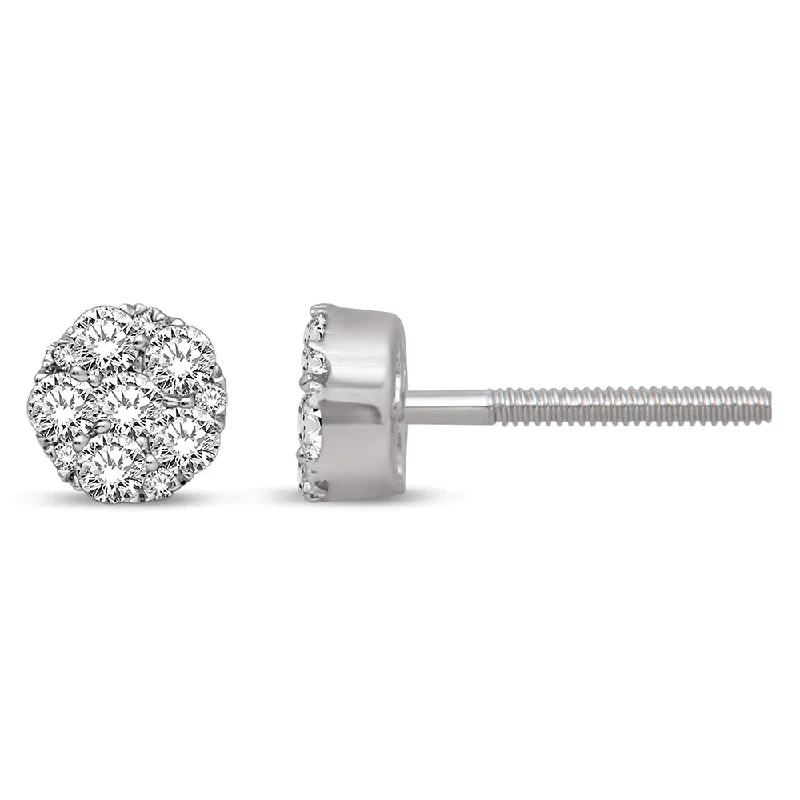 Bridal Earrings for Weddings-14K White Gold 1 Ct.Tw. Diamond Flower Stud Earrings