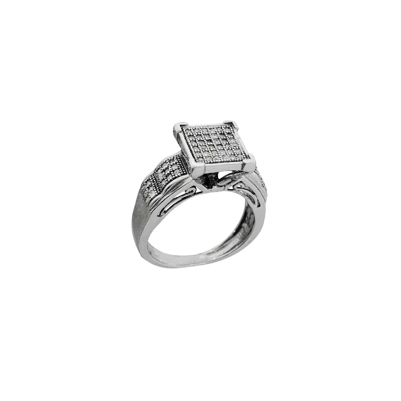 Custom Birthstone Ring for Girls-Diamond Micropave Square Setting Engagement Ring (14K)