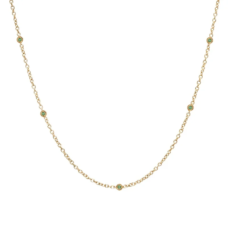 Elegant Teardrop Necklace for Special Occasions-Sacred 5 Emerald Station Necklace | 1.40GMS .10CT