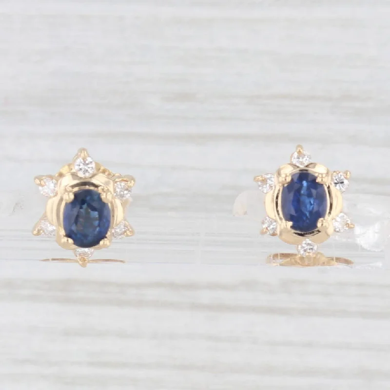 Sparkling Earrings for Evening-0.86ctw Blue Sapphire Diamond Halo Stud Earrings 18k Yellow Gold