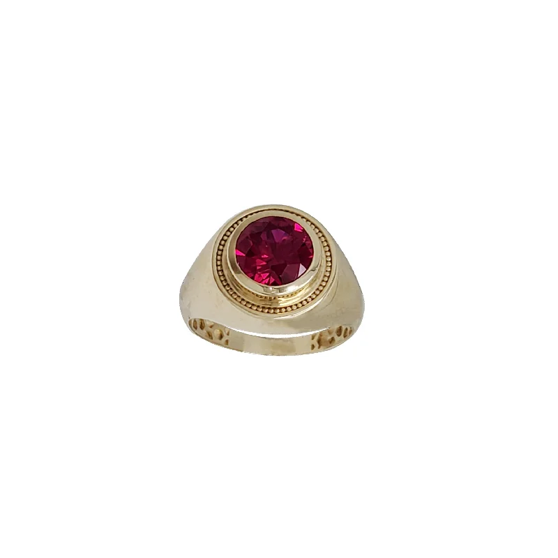 Custom Birthstone Ring for Special Occasions-Red Stone Men Ring  (14K)