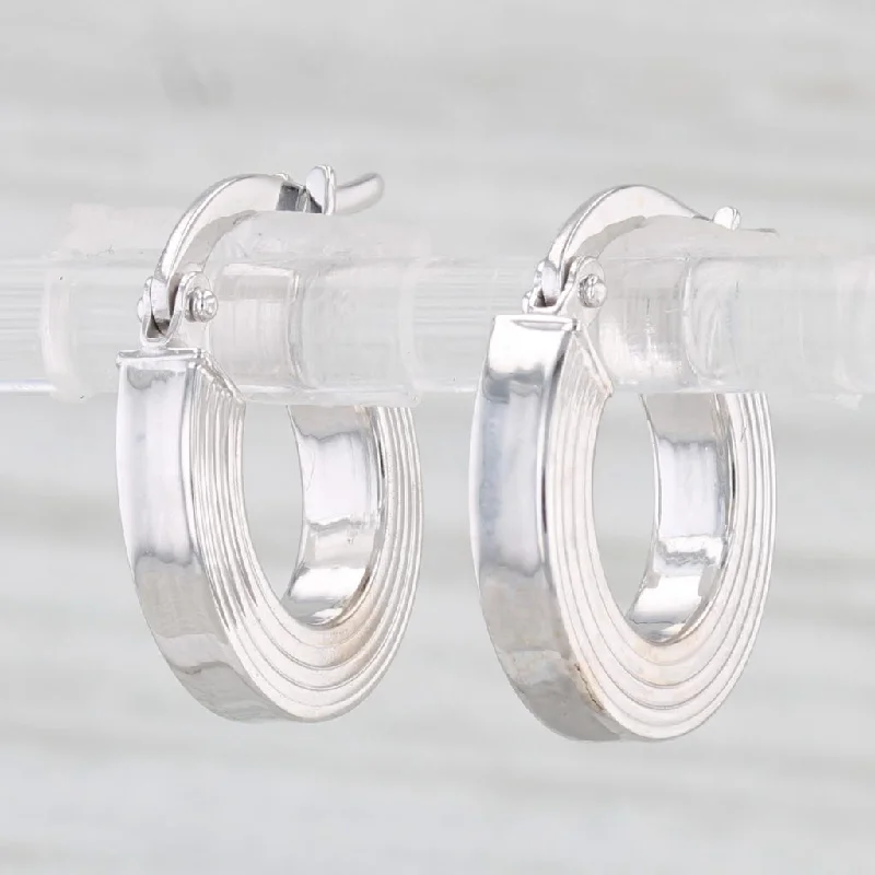 Bold Hoop Earrings-Beveled Hoop Huggie Earrings 14k White Gold Snap Top Round Hoops