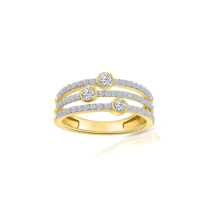 Classic Engagement Ring with Vintage Style-Orbit Three-Rows Diamond （14K）