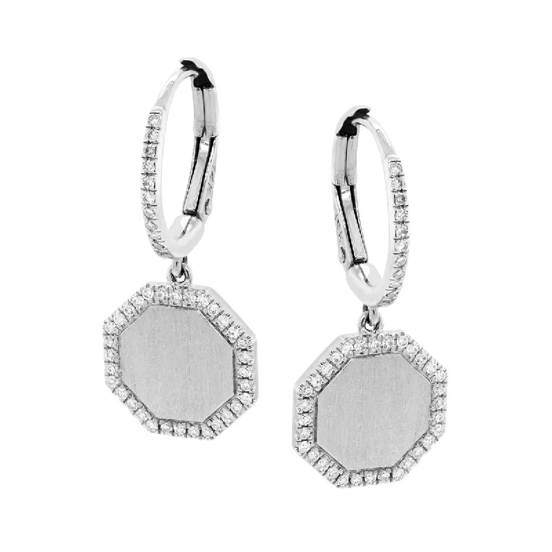 Colorful Statement Earrings-WHITE GOLD OCTAGON DANGLE EARRINGS WITH DIAMONDS, .19 CT TW