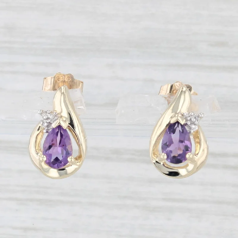 Dazzling Gold Earrings-0.75ctw Amethyst Teardrop Stud Earrings 10k Yellow Gold Diamond Accents