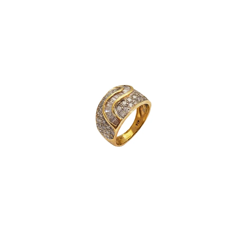 Simple Gold Ring for Minimalist Look-Baguette & Round Diamond Ring (14K)