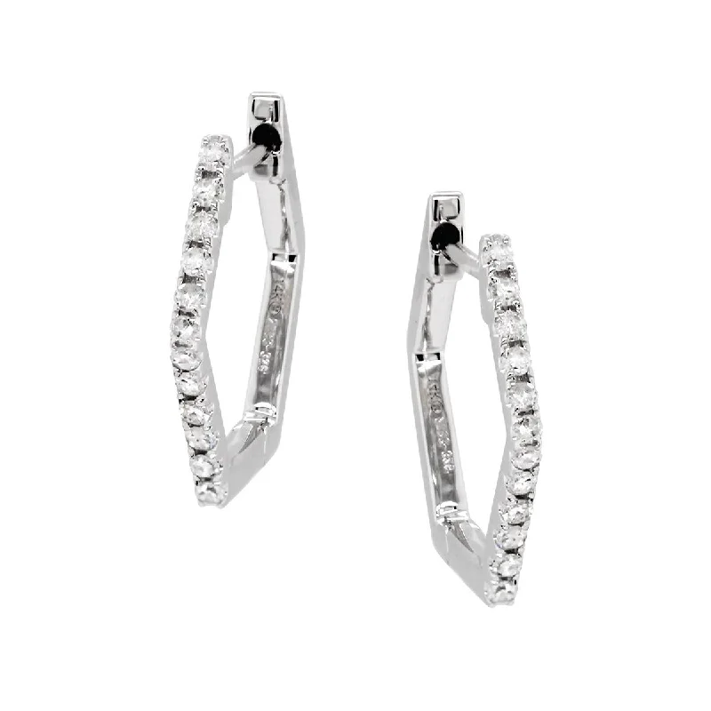 Contemporary Earrings for Women-WHITE GOLD GEOMETRIC HOOP EARRINGS WITH DIAMONDS, .12 CT TW