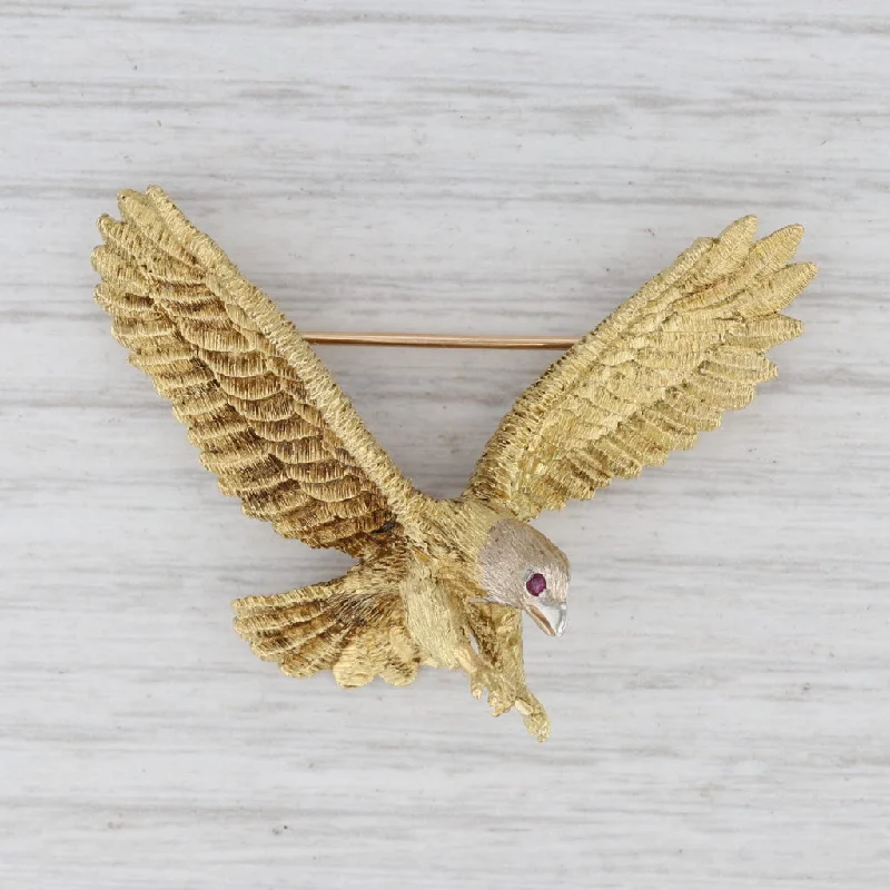 Classic Gold Brooch with Heart Shaped Details-Tiffany & Co Ruby Eyed Eagle Brooch 18k Yellow Gold Bird of Prey Pin Patriotic