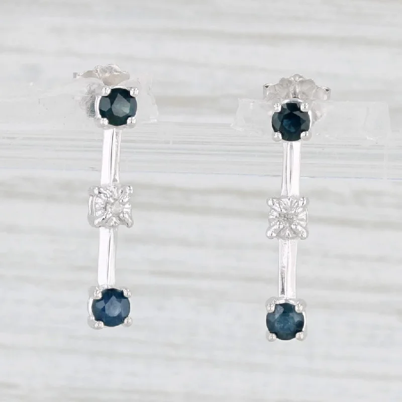 Simple Hoop Earrings for Casual Wear-0.50ctw Blue Sapphire Diamond Journey Drop Earrings 10k White Gold