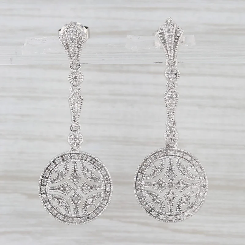 Adjustable Earrings for Comfort-0.24ctw Diamond Dangle Earrings Sterling Silver Ornate Drops