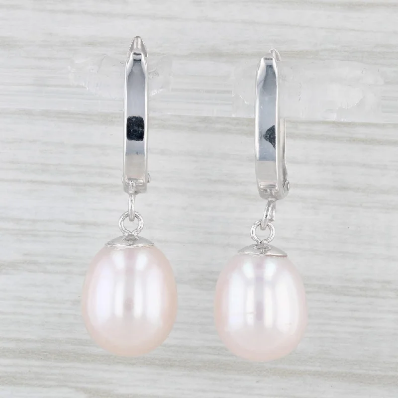 Bright Colorful Earrings-Cultured Pearl Drop Earrings 14k White Gold Snap Top Posts