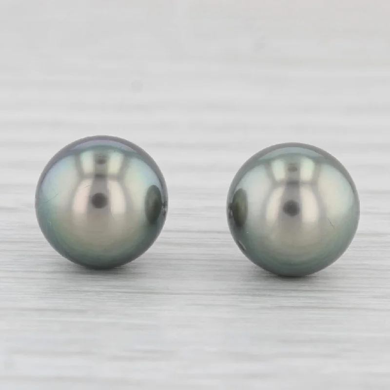 Celestial Hoop Earrings-Cultured Black Pearl Stud Earrings 14k White Gold 10.2mm Round Bead Studs