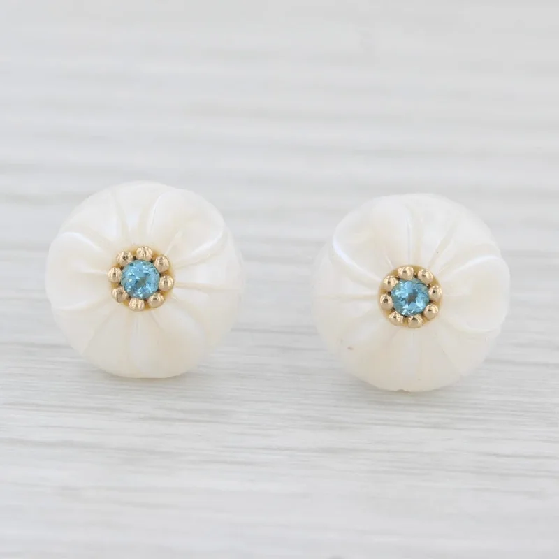 Elegant Chandelier Earrings-New Cultured Pearl Morning Glory Flower Topaz Stud Earrings 14k Gold Galatea