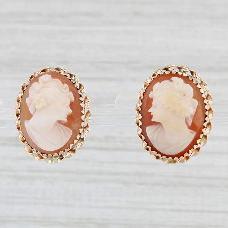 Geometric Earrings for Women-Carved Shell Cameo Earrings 14k Yellow Gold Stud Cameos