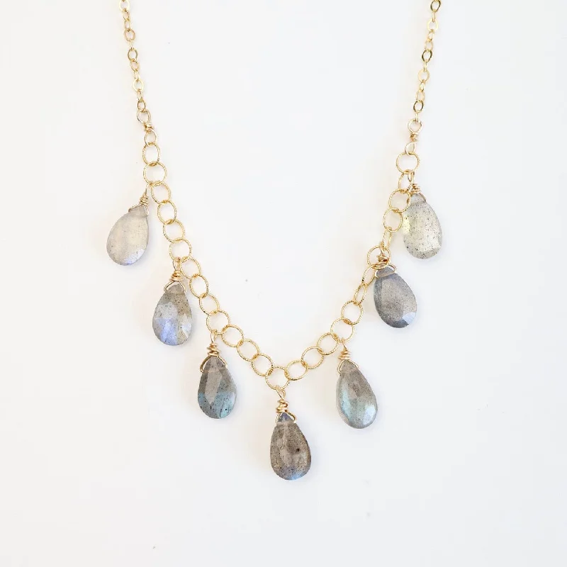 Custom Gold Chain Necklace for Weddings-Gold Filled Chain with 7 Labradorite Drops  Necklace