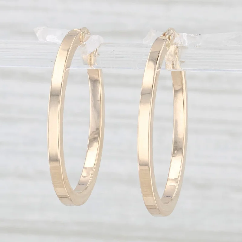 Modern Gold Earrings-New Oval Hoop Earrings 14k Yellow Gold Pierced Hoops Snap Top