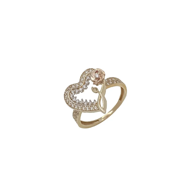 Fashionable Ring with Colored Stones-Heart With Flower Pendant (14K)