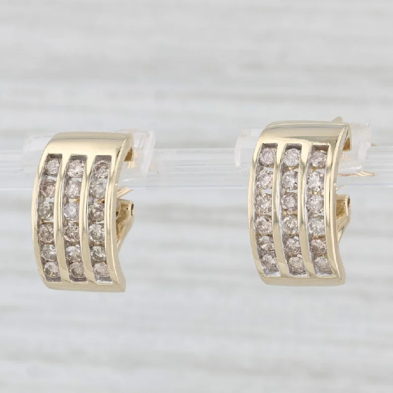 Fine Silver Earrings-0.76ctw Diamond Journey J-Hook Earrings 10k Yellow Gold Omega Backs