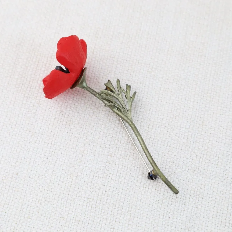 Elegant Rose Gold Brooch with Vintage Design-Red Poppy Brooch